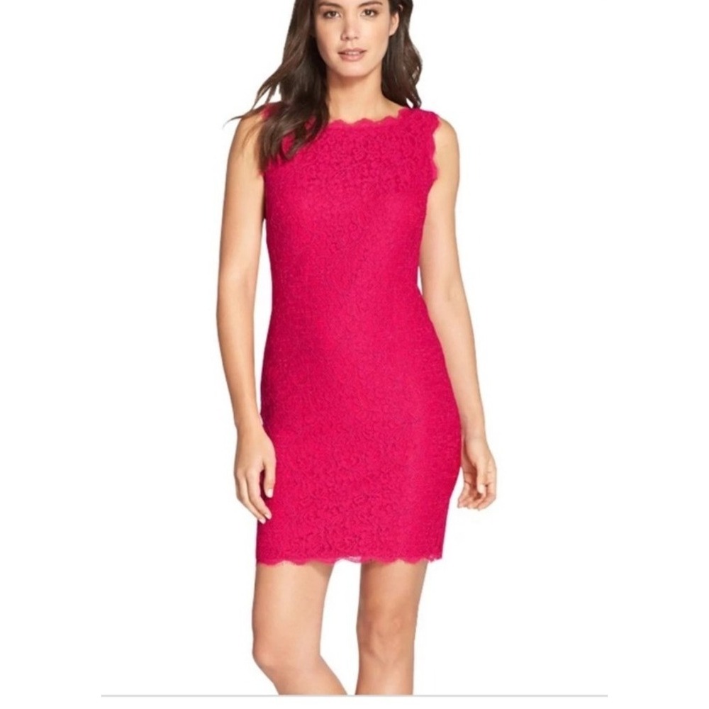 Adrianna Papell Lace Sheath Dress Womens 6 Pink NEW Sleeveless V-Back Cocktail
